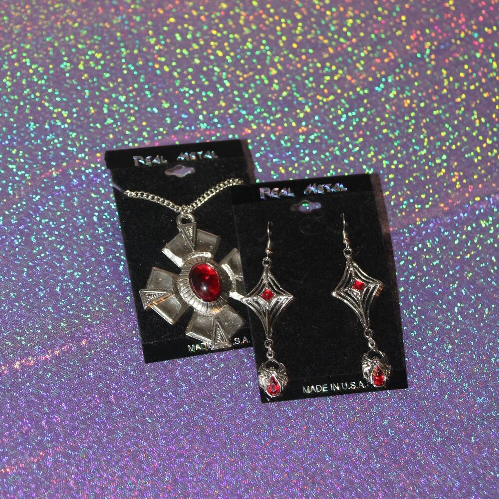 Real Metal Spider Gothic Halloween Earrings/Necklace Set NWT